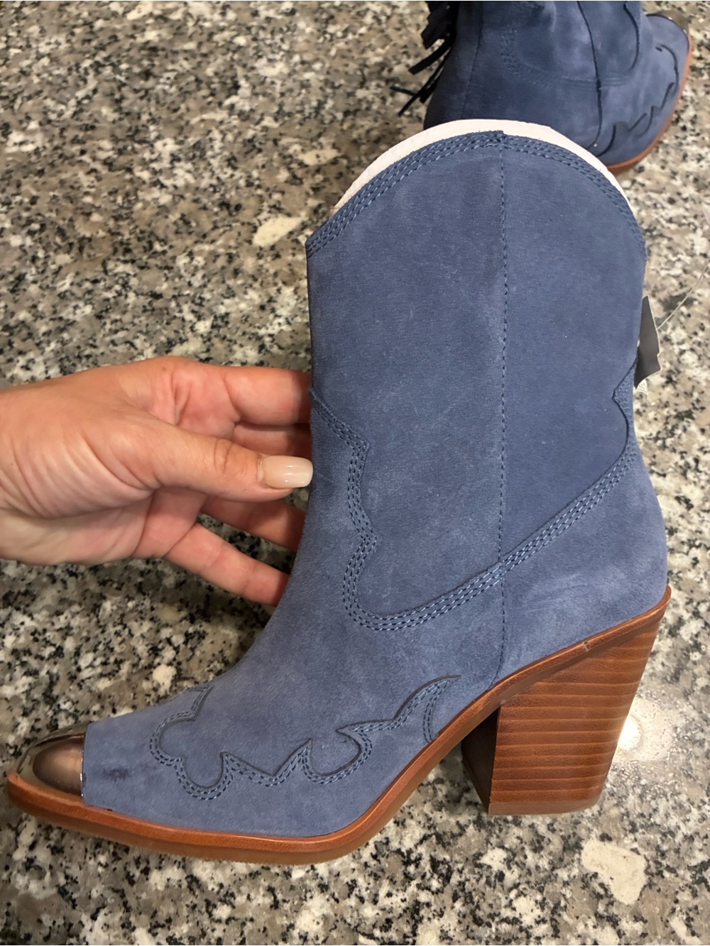Aldo Navy Suede Fringe Studded Western Boot - Picture 8 of 8